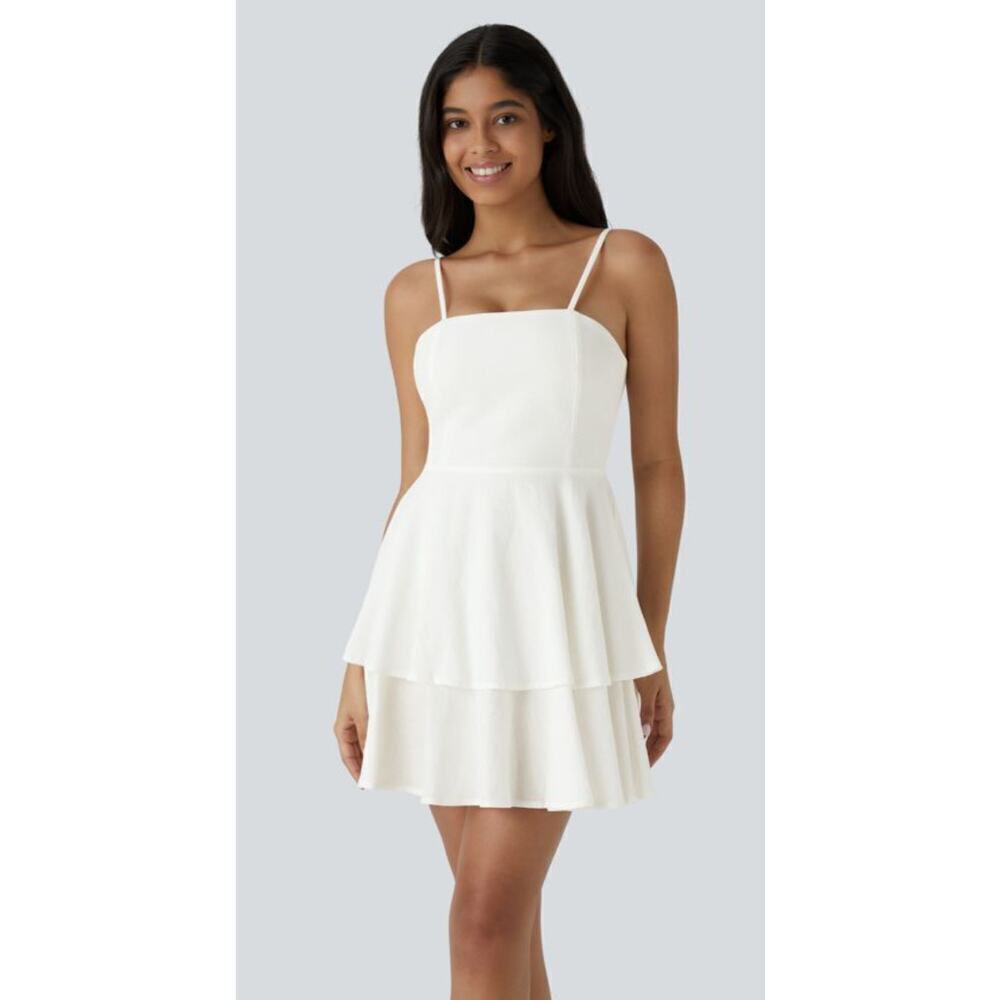 Halara Backless Adjustable Strap Tie Back Tiered Ruffle Flowy Slip Mini  Dress - Picture 2 of 12